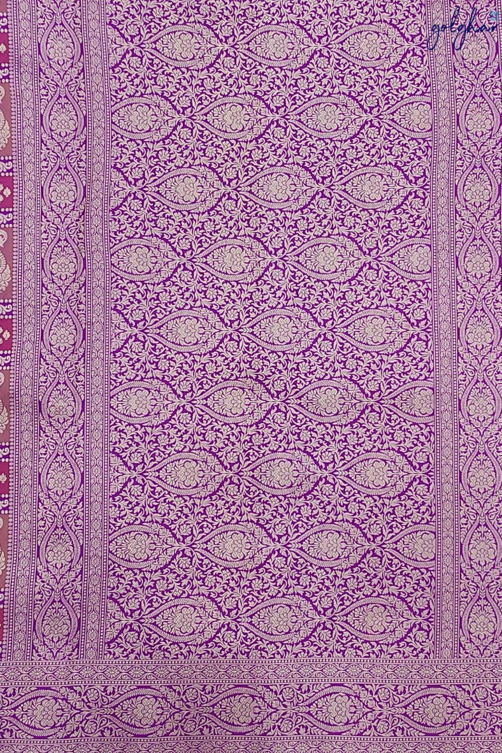 The Satin Check Buta Weave Purple Handloom Banarasi Saree