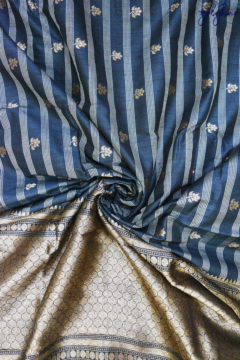 Desi Tussar Black Pure Silk Handloom Saree