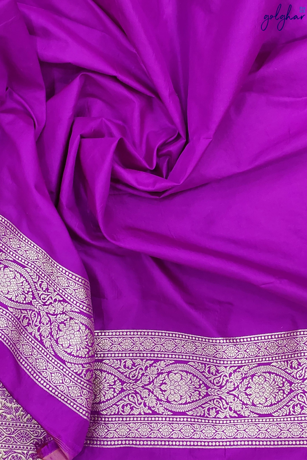 The Satin Check Buta Weave Purple Handloom Banarasi Saree