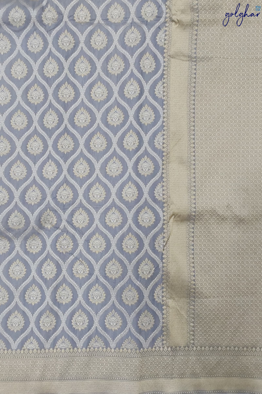 Katan Silk Jaal Buti Grey Handloom Banarasi Saree