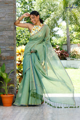 Plain Chanderi Plain Fancy Green saree 