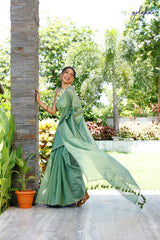 Plain Chanderi Plain Fancy Green saree zoomed out