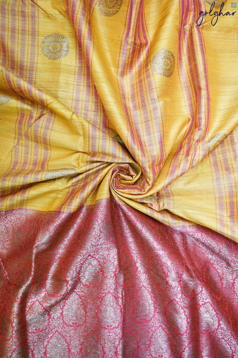 Desi Tussar Mustard Pure Silk Handloom Saree