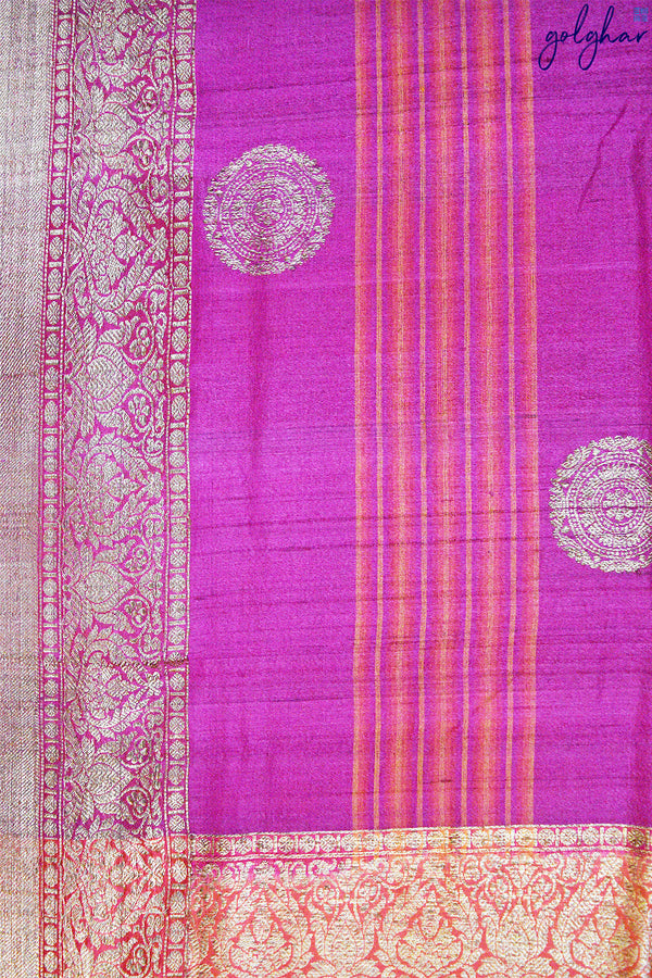 Desi Tussar Fuchsia Pure Silk Handloom Saree