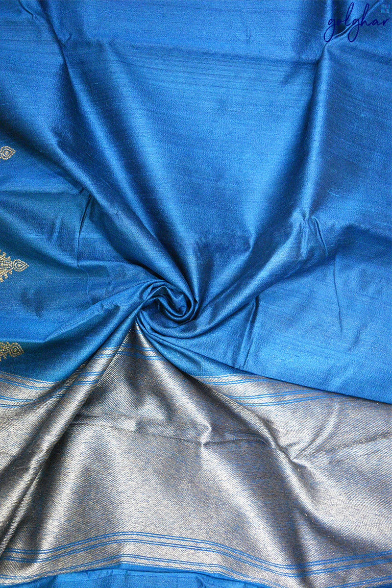 Desi Tussar Sapphire Silk Handloom Saree