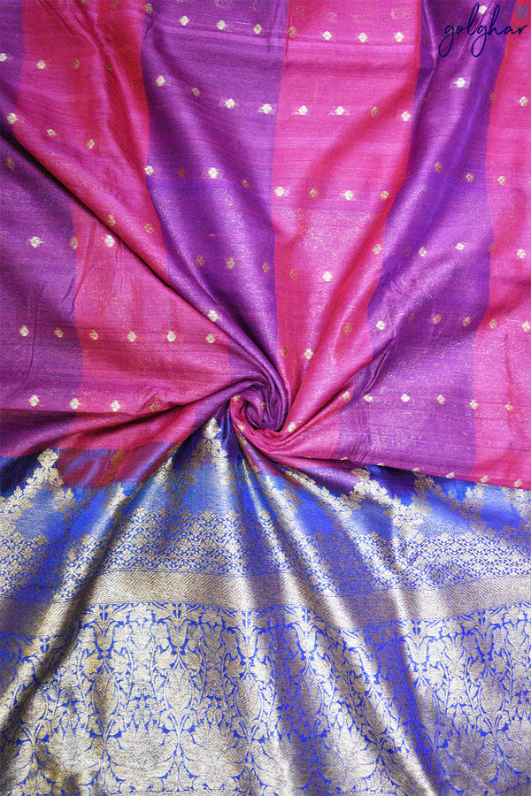 Fuchsia and Magenta Panel Weaved Handloom Banarasi Saree