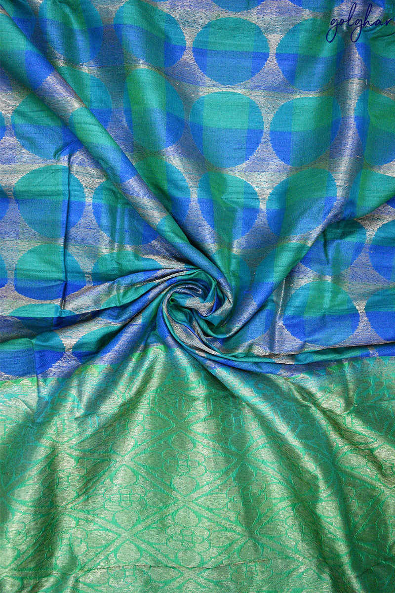 Desi Tussar Bluish Green Pure Silk Handloom Saree