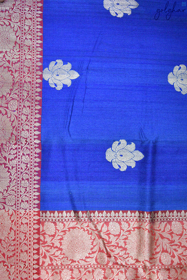 Dupion Silk Navy Blue Handloom Kadhua Weave Saree