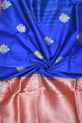 Dupion Silk Navy Blue Handloom Kadhua Weave Saree