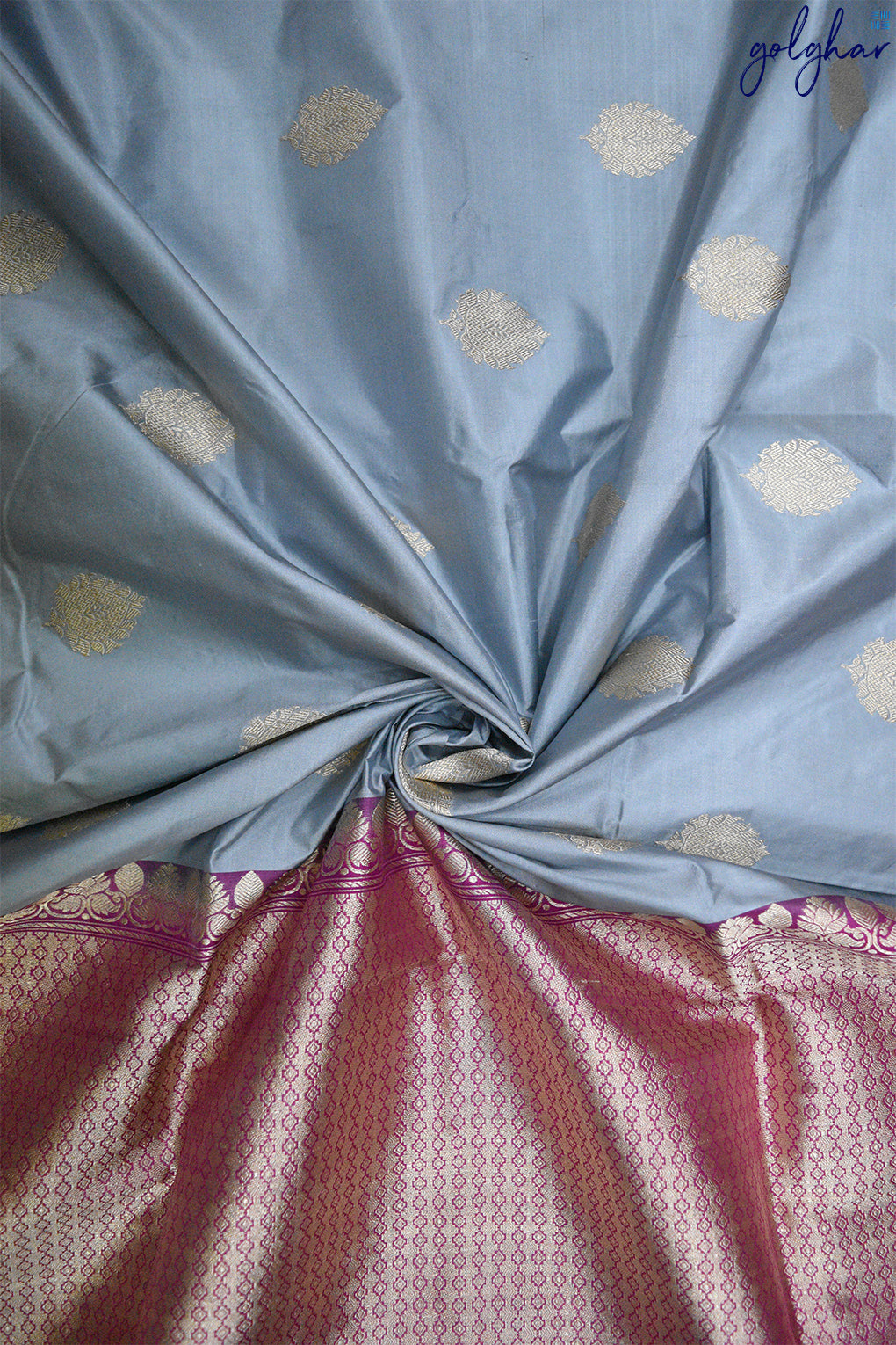 Kadhua Weave Katan Silk Light Grey Handloom Banarasi Saree