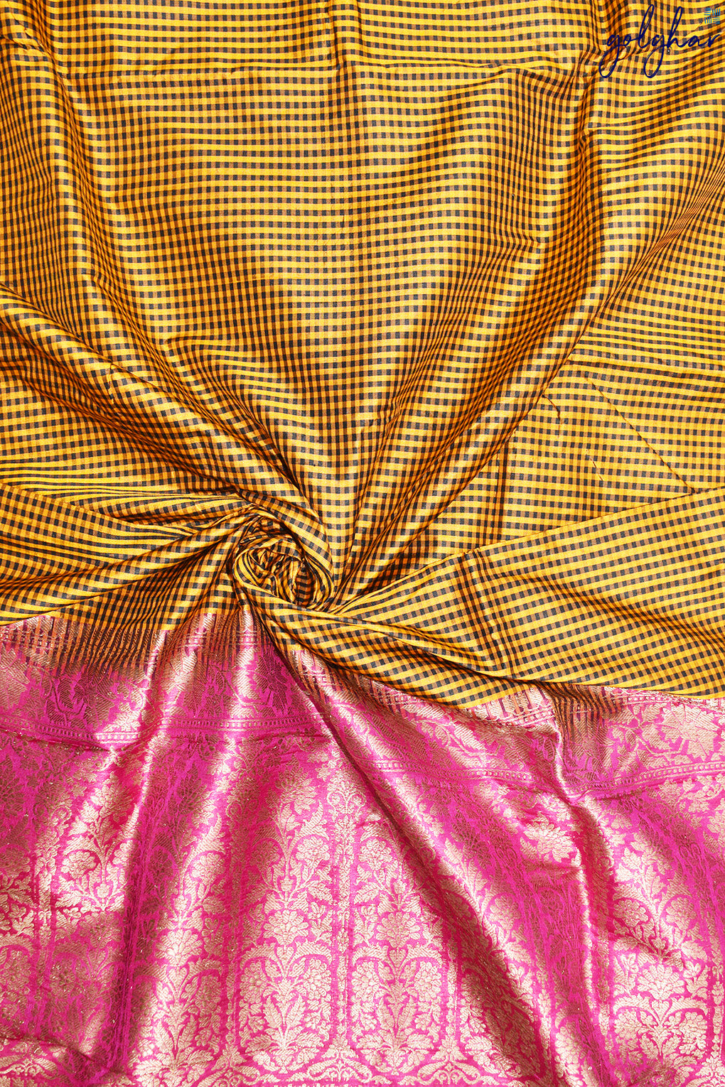 Katan Silk Mustard Handloom Piping Border Saree