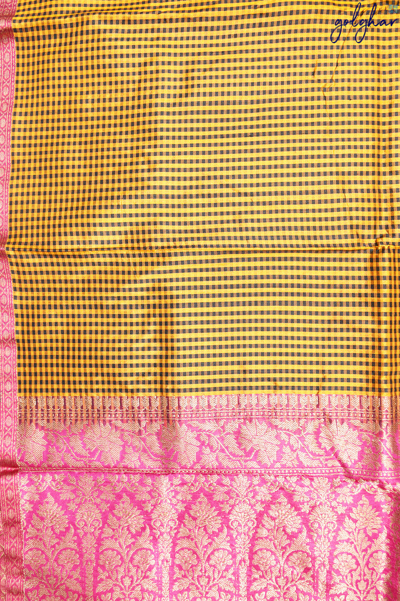 Katan Silk Mustard Handloom Piping Border Saree