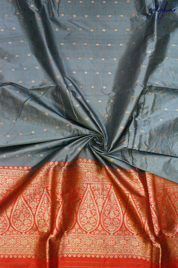 Katan Silk Grey Handloom Piping Border Saree
