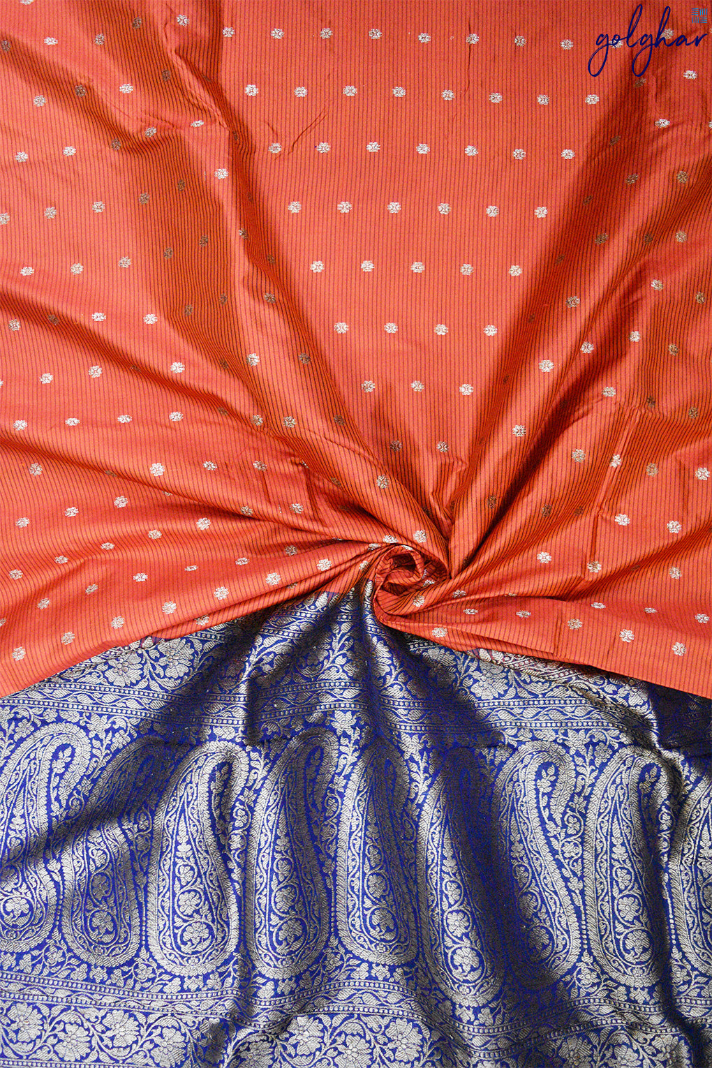 Katan Silk Orange Handloom Piping Border Saree