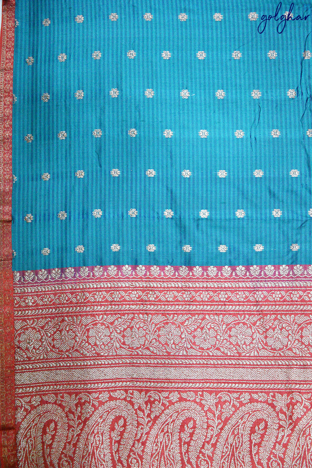 Katan Silk Blue Handloom Piping Border Saree